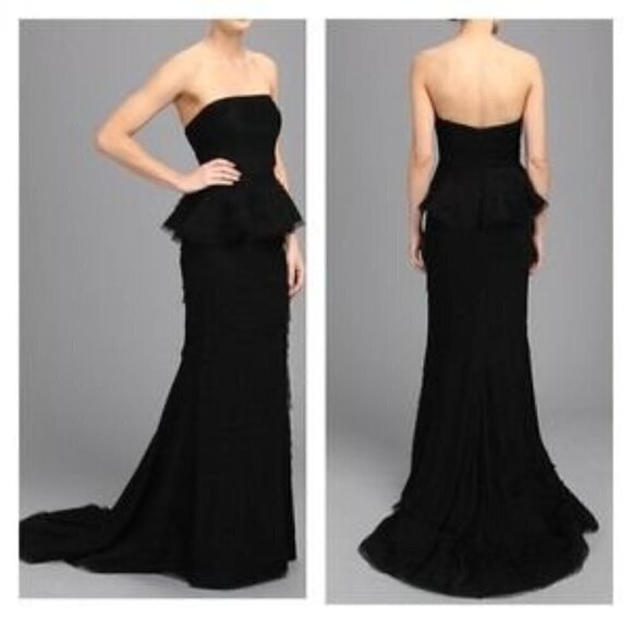 Adrianna Papell Black Shutter Peplum Gown Size 4 - Picture 1 of 12